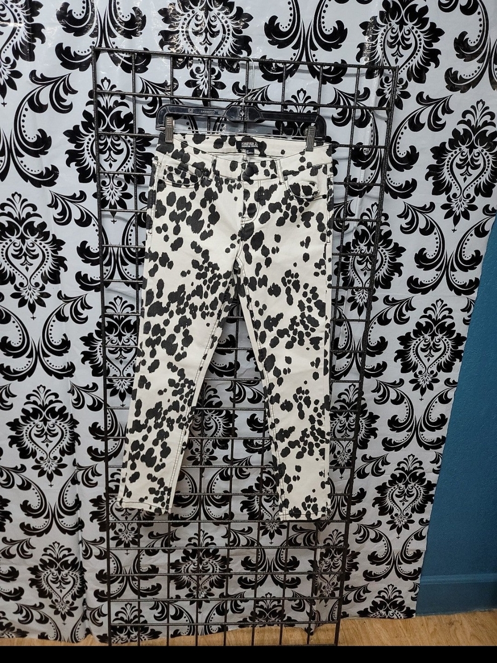 Forever 21 Black and White Spot Print Skinny Jeans